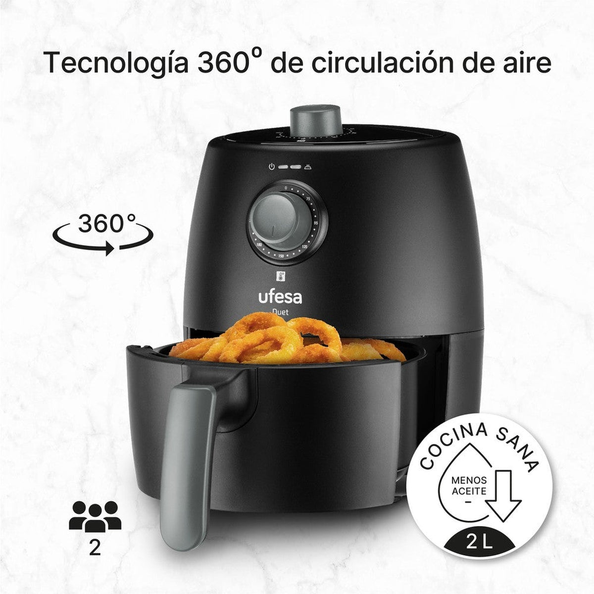 Ufesa Duet Freidora de Aire Mecánica 1200W 2 Litros